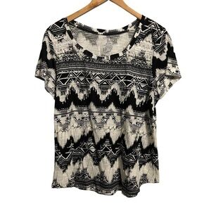 Sonoma Shirt Black and White Size Petite Large 100% Cotton Zig Zag Stripes